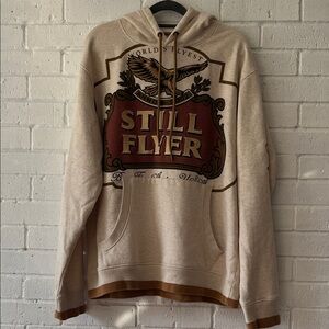 Born Fly Men’s Beige Hooded Sweatshirt XL Pullover Embroidered Graphic